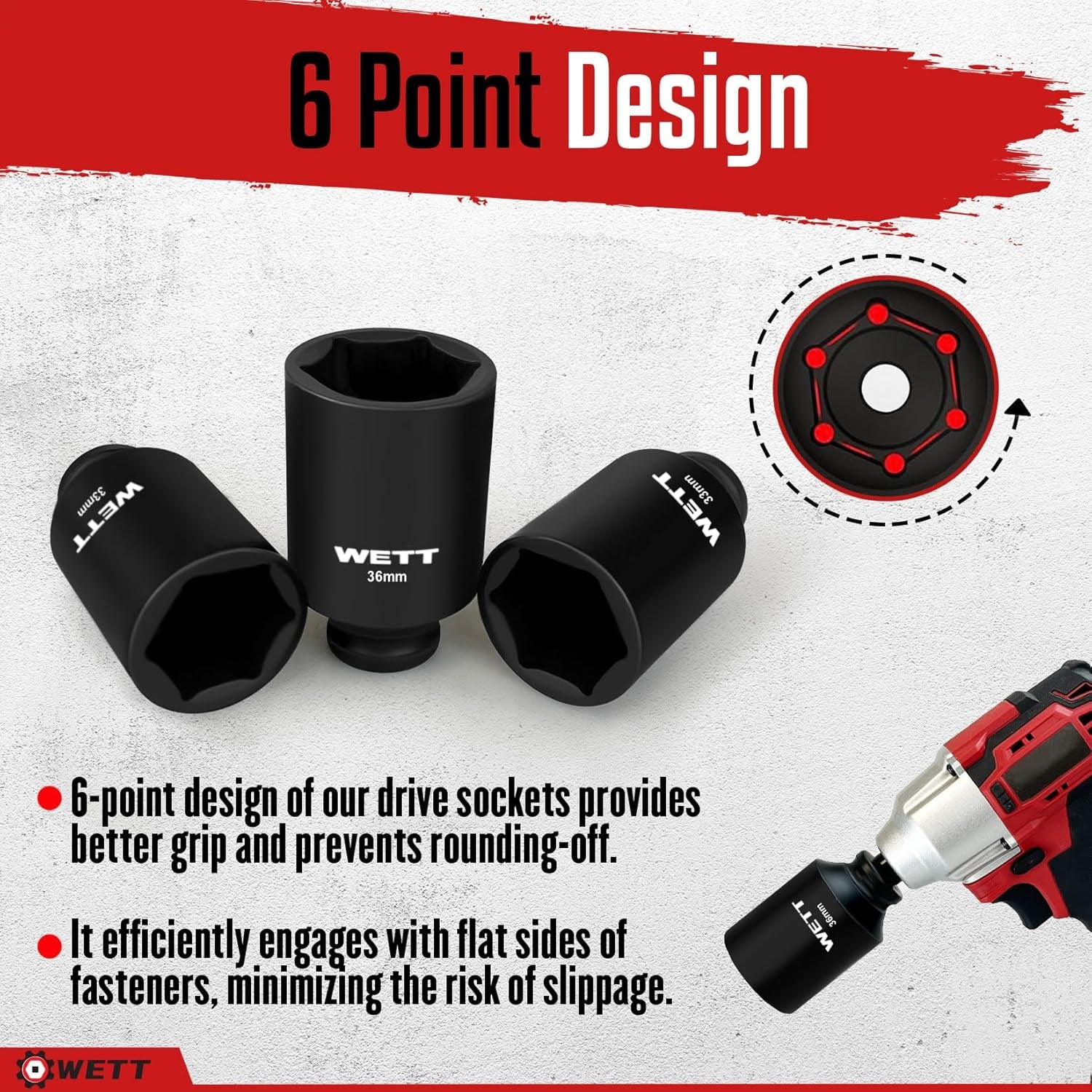 1/2" Drive Deep Large Impact Socket Set, 9-Piece Spindle Axle Nut Metric 6 Point Sockets Set, CR-V, 29Mm-38Mm
