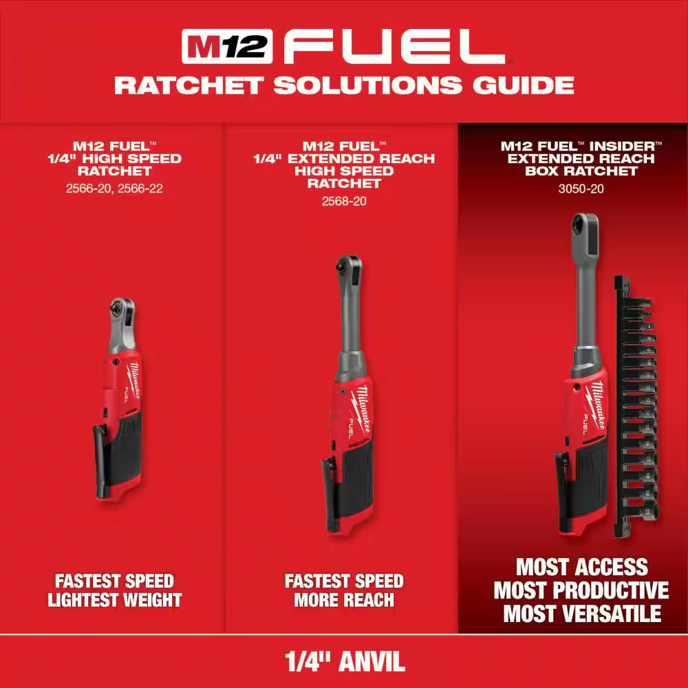 M12 FUEL 12V Lithium-Ion Brushless Cordless 1/4 In. Extended Reach High Speed Ratchet (Tool Only)