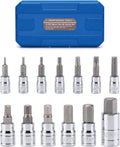 13PCS Metric Hex Bit Socket Set, CR-V Allen Bit Socket Kit, S2 Steel, 2Mm - 14Mm, 1/4", 3/8" & 1/2" Drive