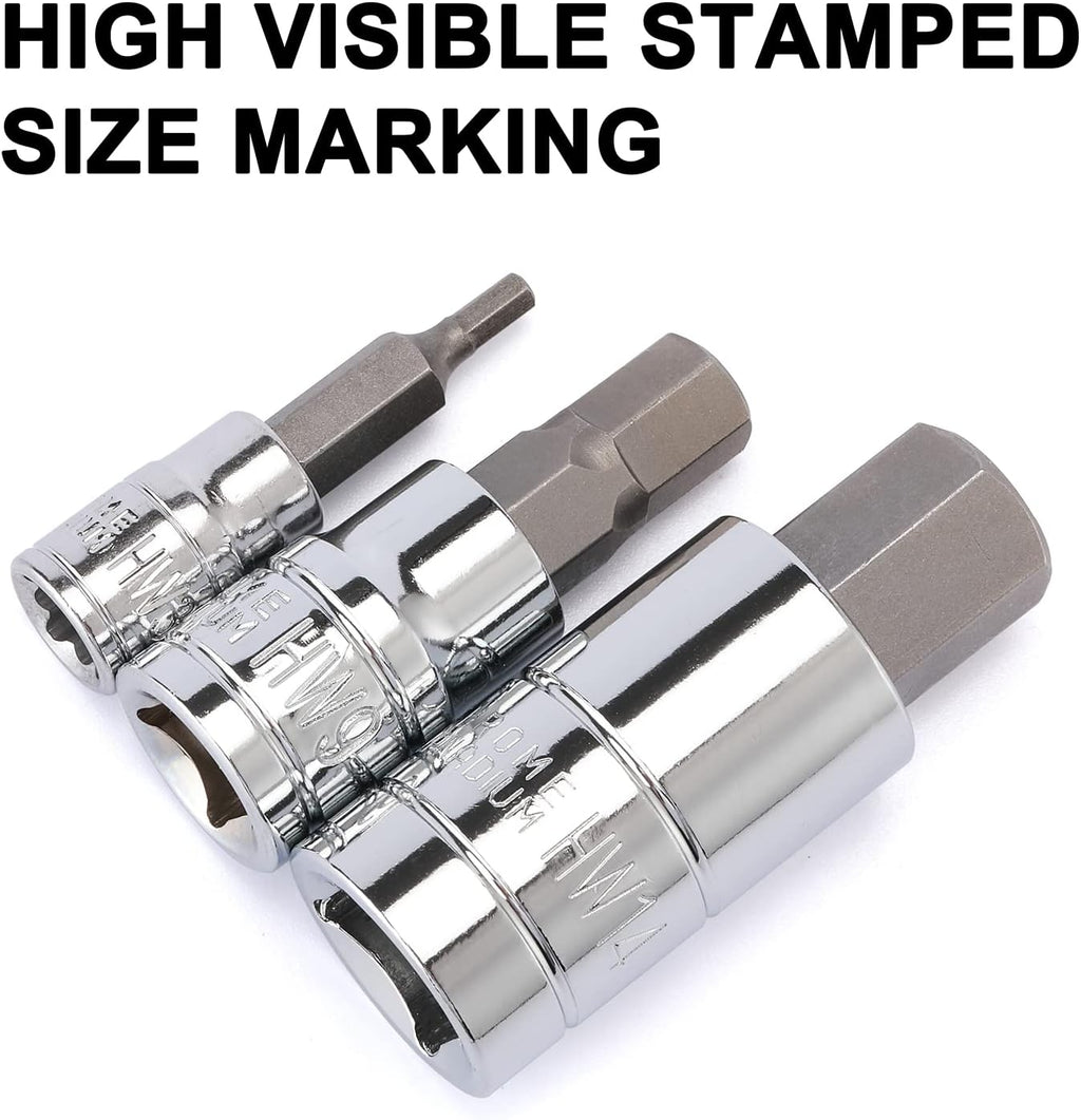 13PCS Metric Hex Bit Socket Set, CR-V Allen Bit Socket Kit, S2 Steel, 2Mm - 14Mm, 1/4", 3/8" & 1/2" Drive