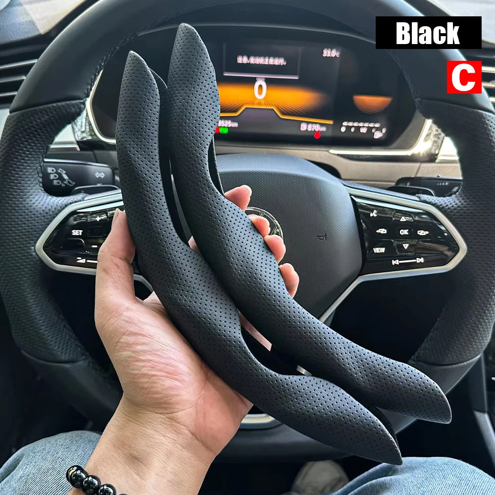 2PCS Carbon Fiber Silicone Car Steering Wheel Cover Custom Anti-Skid Booster Cover Auto Accessories 38Cm for Auto Deco 2024