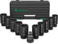 11-Piece Axle Nut Socket Set, Metric 1/2 Impact Socket 27Mm-38Mm, CR-MO 3/4"-1/2" Adapter, 6-Point Deep Socket Set for Installing and Removing Axle Nuts, with Portable Storage Case