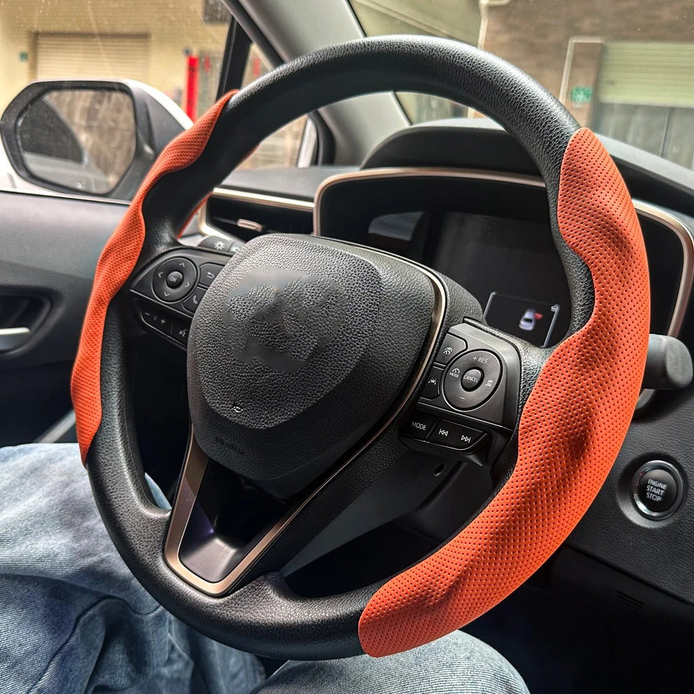 2PCS Carbon Fiber Silicone Car Steering Wheel Cover Custom Anti-Skid Booster Cover Auto Accessories 38Cm for Auto Deco 2024