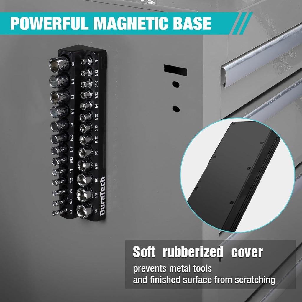 Magnetic Socket Organizer, 1/4" SAE Socket Tray Holds 26 Standard & Deep Sockets, Magnetic Sockets Holder