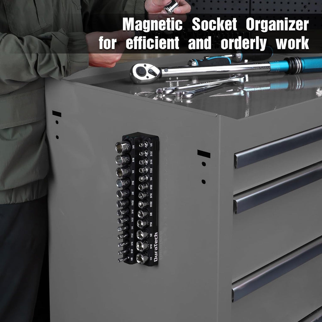 Magnetic Socket Organizer, 1/4" SAE Socket Tray Holds 26 Standard & Deep Sockets, Magnetic Sockets Holder