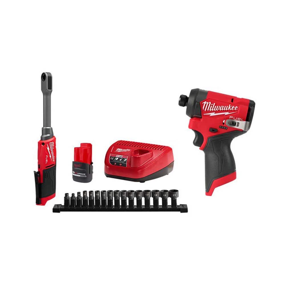 M12 FUEL 12V Lithium-Ion 3/8 In. & 1/4 In. Brushless Compact Cordless Ratchet with Impact Driver