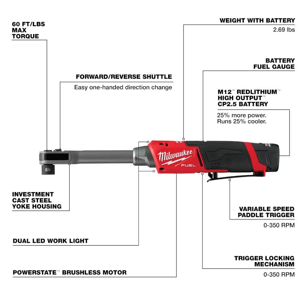 M12 FUEL 12V Lithium-Ion 3/8 In. & 1/4 In. Brushless Compact Cordless Ratchet with Impact Driver