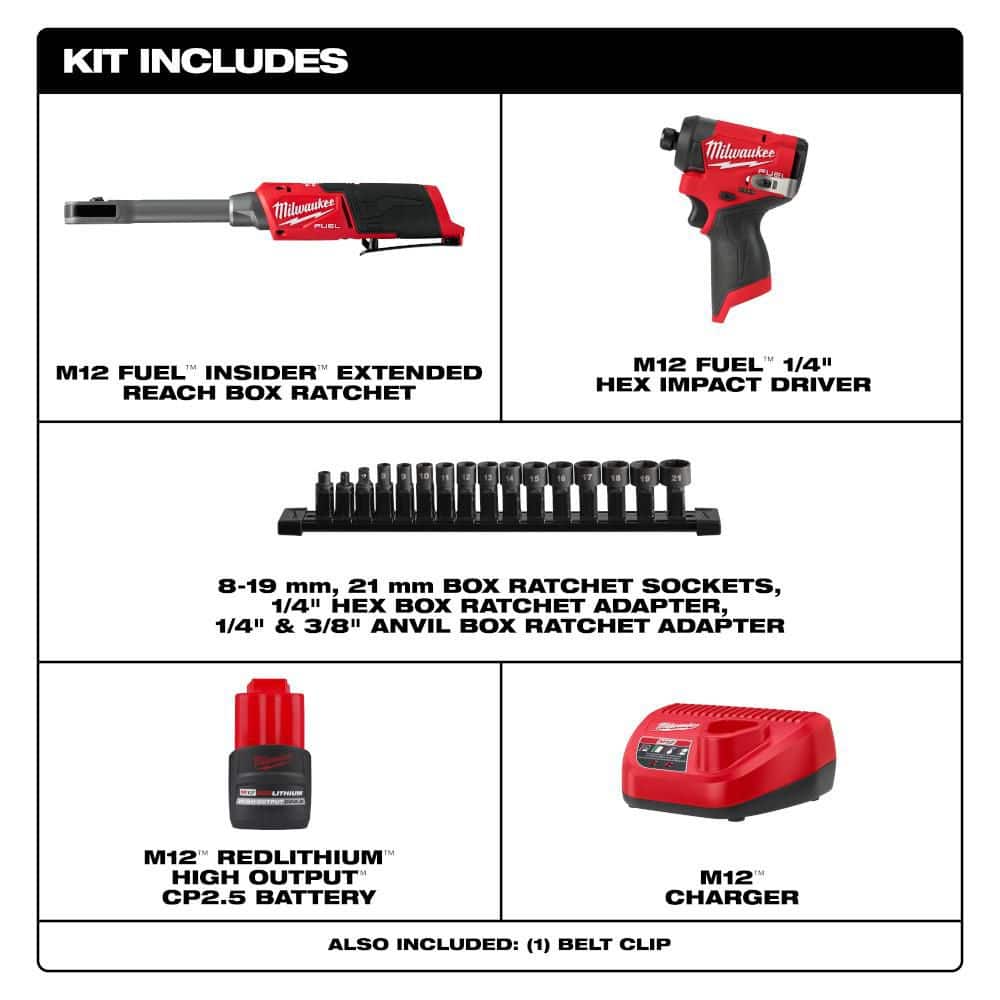 M12 FUEL 12V Lithium-Ion 3/8 In. & 1/4 In. Brushless Compact Cordless Ratchet with Impact Driver